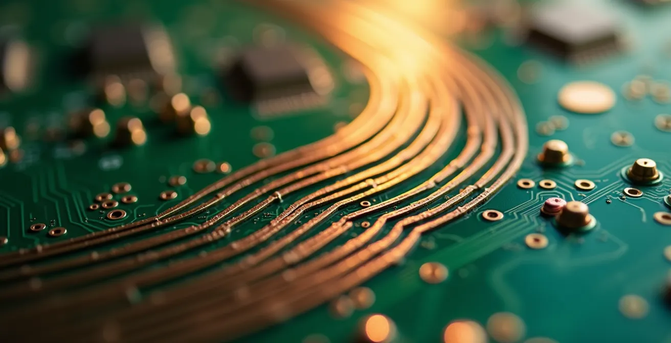 Dettaglio macro degli strati di segnale e piani di massa in un PCB multistrato